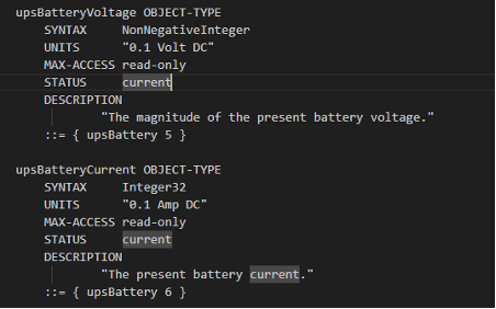 A section of a sample MIB file